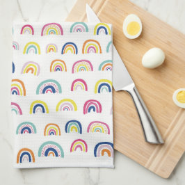 Witte multi-regenboog theedoek