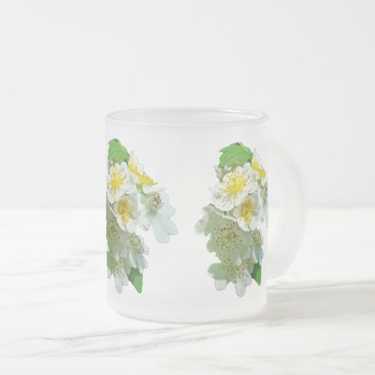 Witte multiflora Rozen Wilde bloem Matglas Koffiemok (Voorkant rechts)