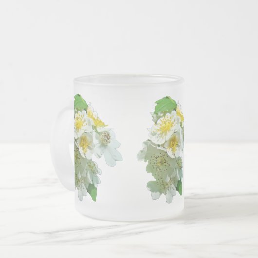 Witte multiflora Rozen Wilde bloem Matglas Koffiemok (Voorkant links)