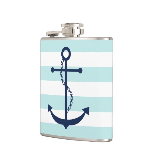 Witte Munt & Blauw Brede Strepen Patroon Anker Heupfles (Links)