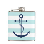 Witte Munt & Blauw Brede Strepen Patroon Anker Heupfles (Voorkant)