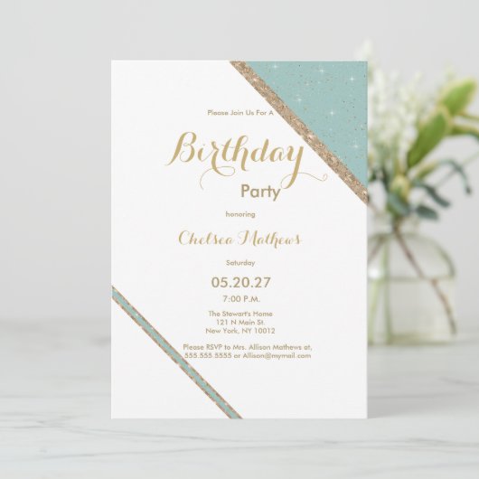 Witte munt groen goud glitter geometrisch Birthday Kaart (Staand voorkant)
