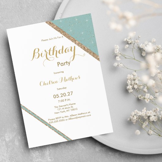 Witte munt groen goud glitter geometrisch Birthday Kaart