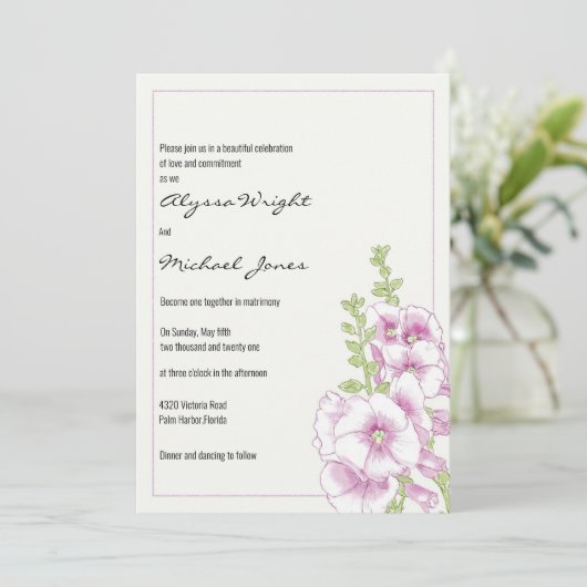 Witte munt groen roze bloemen botanische bruiloft kaart (Staand voorkant)