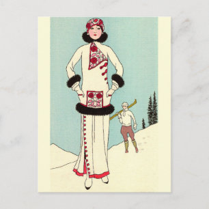 Witte munt met Skunk Trim door George Barbier Briefkaart