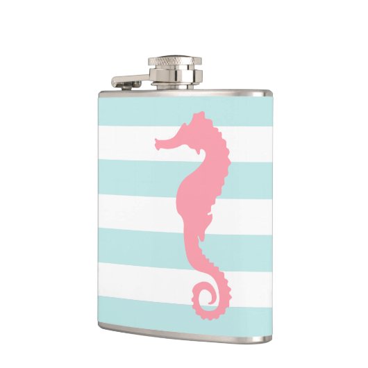 Witte Munt & Roze Brede Strepen Patroon Zeepaardje Heupfles (Links)