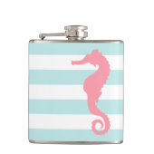 Witte Munt & Roze Brede Strepen Patroon Zeepaardje Heupfles (Voorkant)