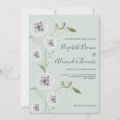 Witte munt waterverf papaver bloemblaadjes bruilof kaart (Voorkant)