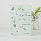 Witte munt waterverf papaver bloemblaadjes bruilof kaart (Staand voorkant)