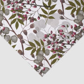 Witte munten bloemen rode bessen groene bladeren tissuepapier (Detail)