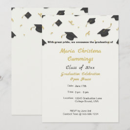 Witte muts & confetti afstudeerfeest aankondiging