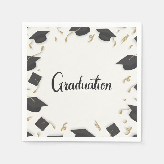 Witte muts & confetti afstudeerfeest servet (Voorkant)
