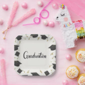 Witte muts & confetti afstuderen papieren bordje (Feest)