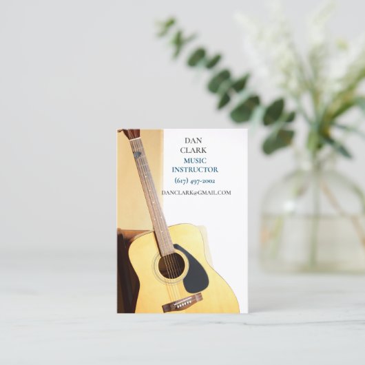 Witte muziek leraar/muzikant/akoestische gitaar visitekaartje (Staand voorkant)