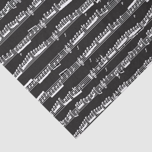 Witte muzieknoten Blad op Zwart Tissuepapier (Detail)