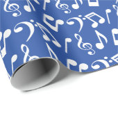 Witte Muzieknoten inpakpapier - blauw (Rol Hoek)