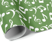 Witte Muzieknoten inpakpapier - Groen (Rol Hoek)