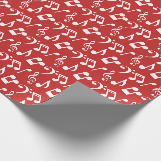 Witte Muzieknoten inpakpapier - rood (Hoek)