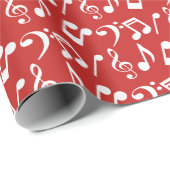 Witte Muzieknoten inpakpapier - rood (Rol Hoek)