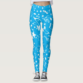 Witte muzieknoten op blauwe Leggings