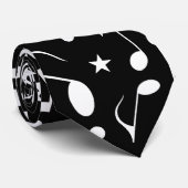 Witte Muzieknoten op zwart Stropdas (Opgerold)