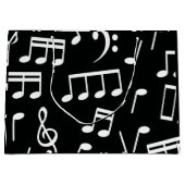 Witte Muzieknoten op zwarte achtergrond Gift Bag Groot Cadeauzakje (Voorkant)