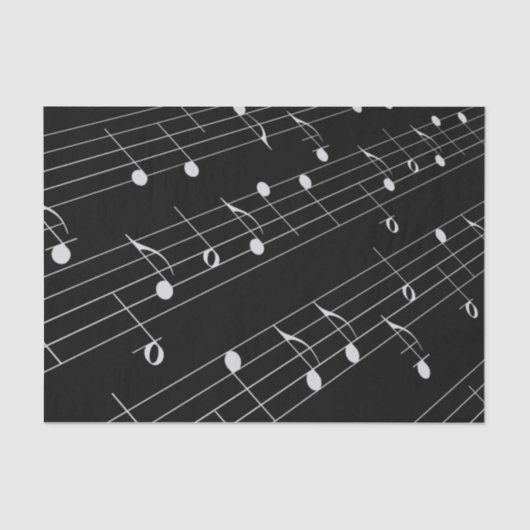 Witte Muzieknoten over zwart weefselpapier Tissuepapier (Voorkant)