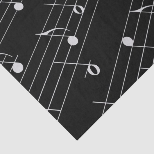 Witte Muzieknoten over zwart weefselpapier Tissuepapier (Detail)