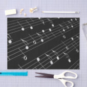 Witte Muzieknoten over zwart weefselpapier Tissuepapier (Craft)