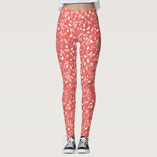 Witte Muzieknoten Rood Leggings (Voorkant)