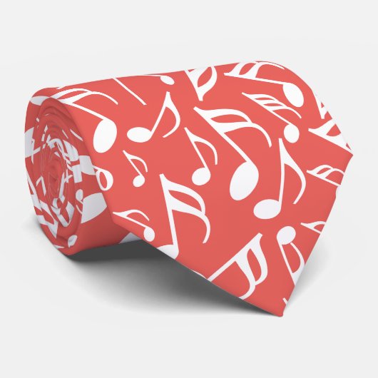 Witte Muzieknoten Rood Stropdas (Opgerold)