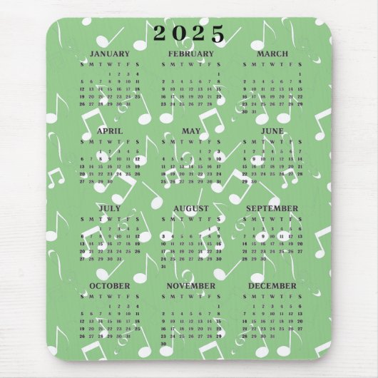 Witte Muzikale Notities 2025 Kalender Mousepad Muismat (Voorkant)