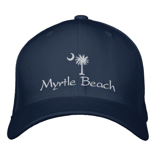 Witte Myrtle Beach Palmetto Geborduurde Hoed Pet (Voorkant)