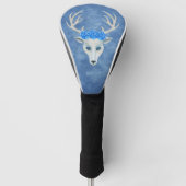 Witte Mystical Deer Head Rozen Antlers op Blue Golfheadcover (Voorkant)