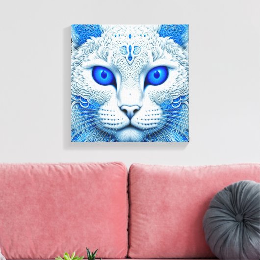 Witte Mystieke Kat Etherische AI Kunst Canvas Afdruk (Insitu (Woonkamer))