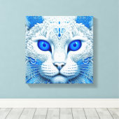 Witte Mystieke Kat Etherische AI Kunst Canvas Afdruk (Insitu (Houten vloer))