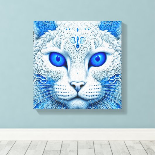 Witte Mystieke Kat Etherische AI Kunst Canvas Afdruk (Insitu (Houten vloer))