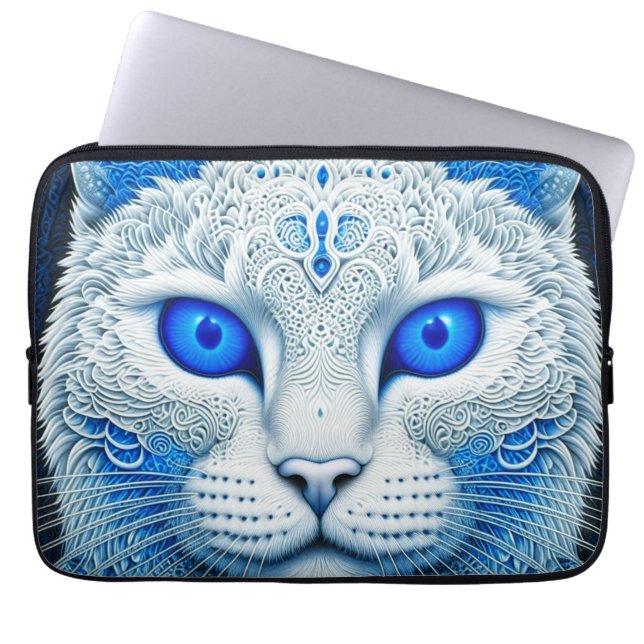 Witte Mystieke Kat Etherische AI Kunst Laptop Sleeve (Voorkant)