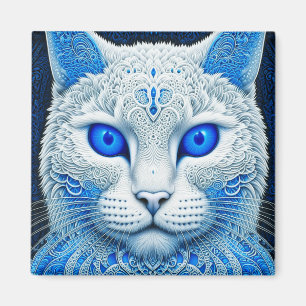 Witte Mystieke Kat Etherische AI Kunst Magneet