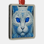 Witte Mystieke Kat Etherische AI Kunst Metalen Ornament (Rechts)