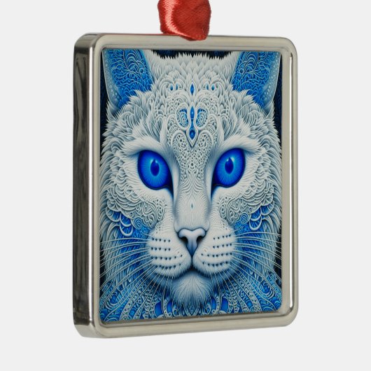Witte Mystieke Kat Etherische AI Kunst Metalen Ornament (Rechts)