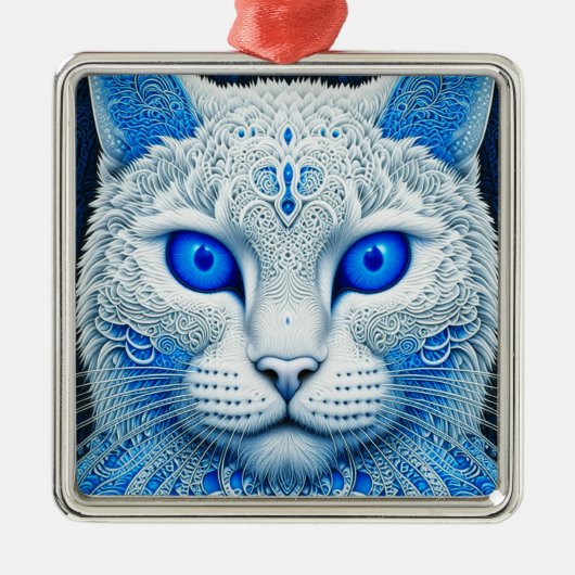 Witte Mystieke Kat Etherische AI Kunst Metalen Ornament (Voorkant)
