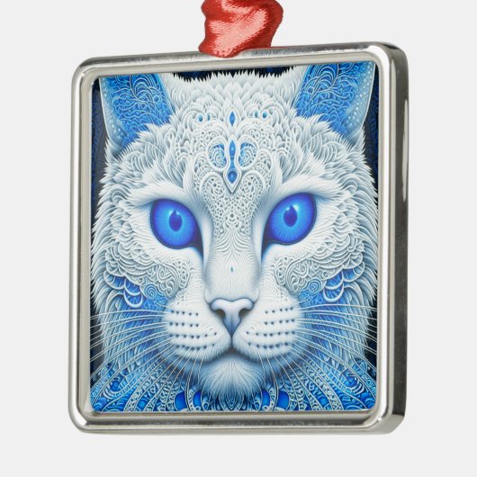 Witte Mystieke Kat Etherische AI Kunst Metalen Ornament (Links)