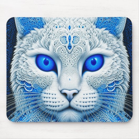 Witte Mystieke Kat Etherische AI Kunst Muismat (Voorkant)