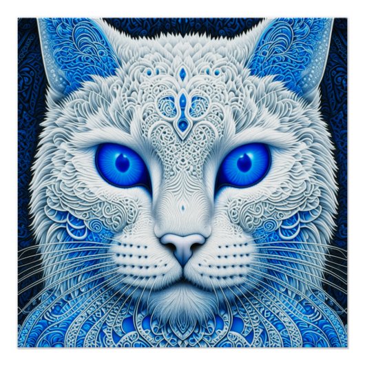 Witte Mystieke Kat Etherische AI Kunst Perfect Poster (Voorkant)