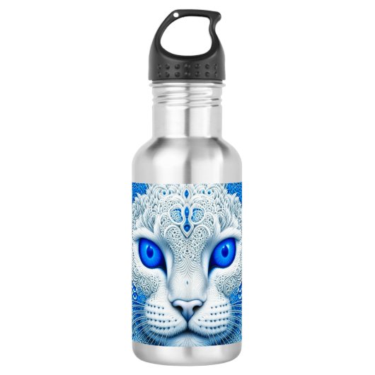 Witte Mystieke Kat Etherische AI Kunst Waterfles (Voorkant)