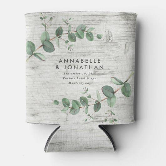 witte naaldhout - eucalyptusbruiloft blikjeskoeler (Voorkant)