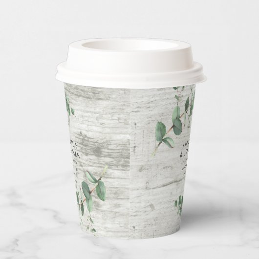 witte naaldhout - eucalyptusbruiloft papieren bekers (Rechts)