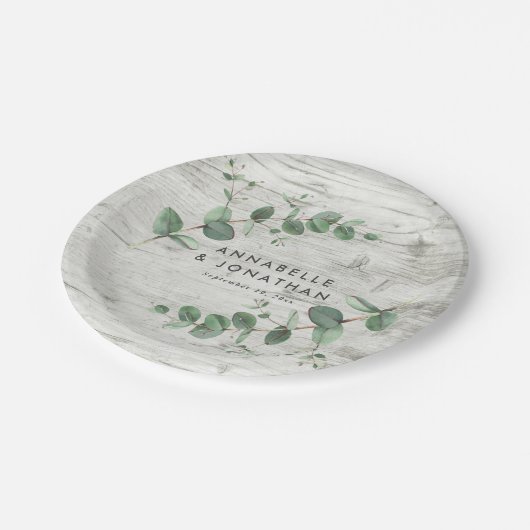 witte naaldhout - eucalyptusbruiloft papieren bordje (Gekanteld)
