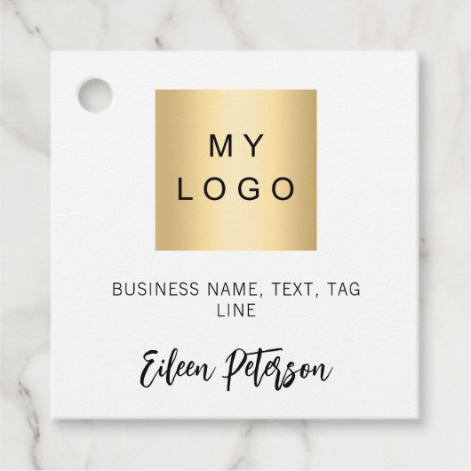 Witte naam bedrijf logo QR code hang label (Voorkant)